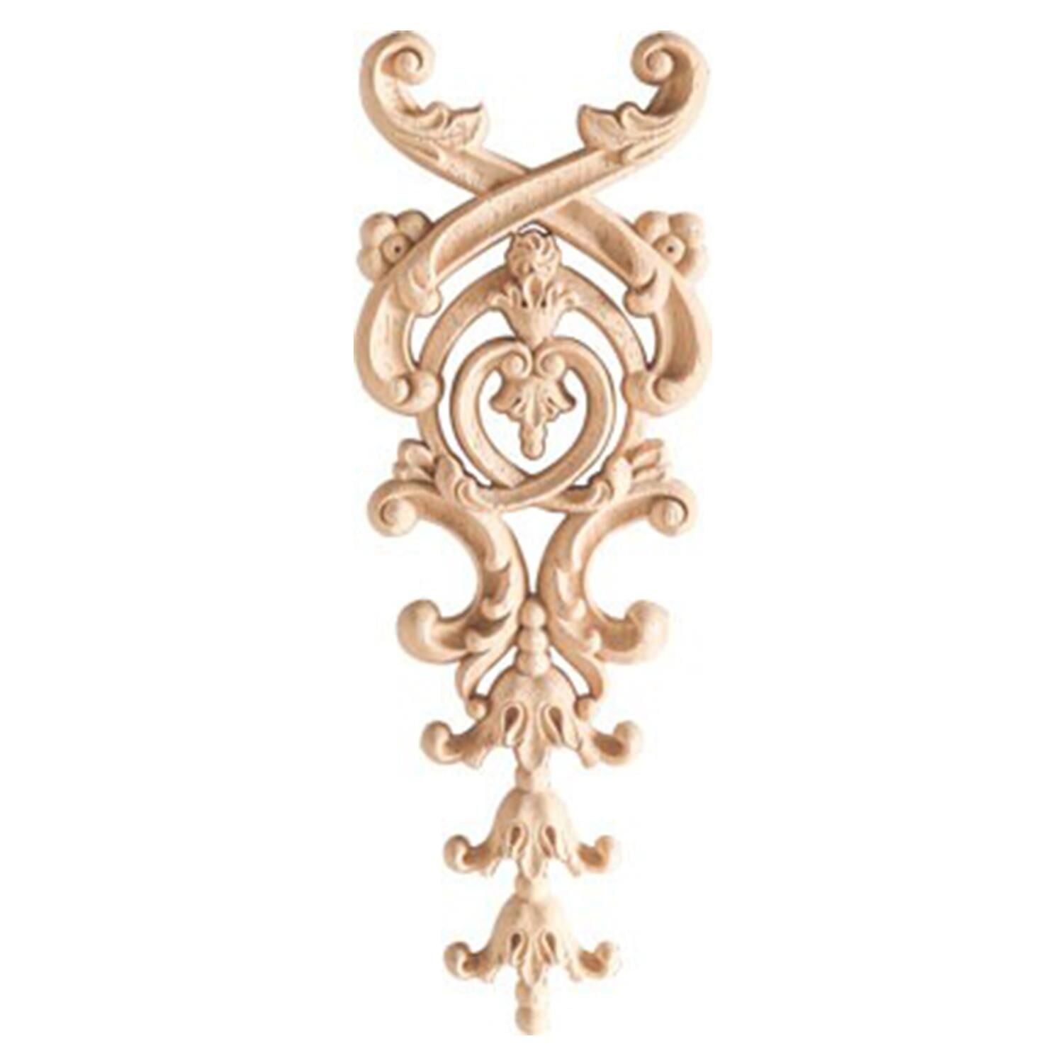 Aplik Orta Göbek Boyanabilir Ahşap Desenli İşlemeli Dekoratif Aksesuar 20x7x1,2 cm OGM33