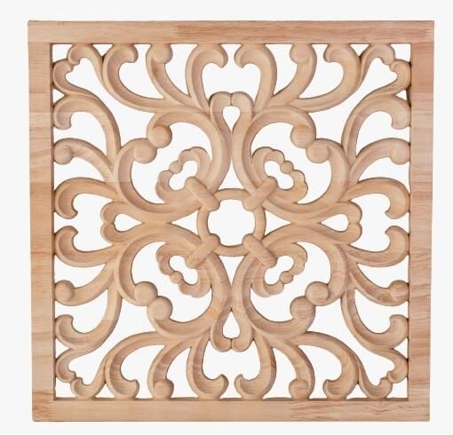 Aplik Orta Göbek Boyanabilir Ahşap Desenli İşlemeli Dekoratif Aksesuar 24x24x1 cm OGK04