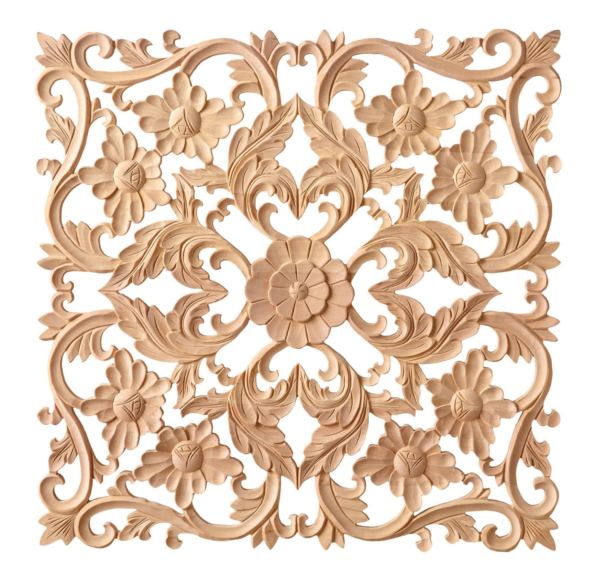 Aplik Orta Göbek Boyanabilir Ahşap Desenli İşlemeli Dekoratif Aksesuar 60x60x1,8 cm OGK01
