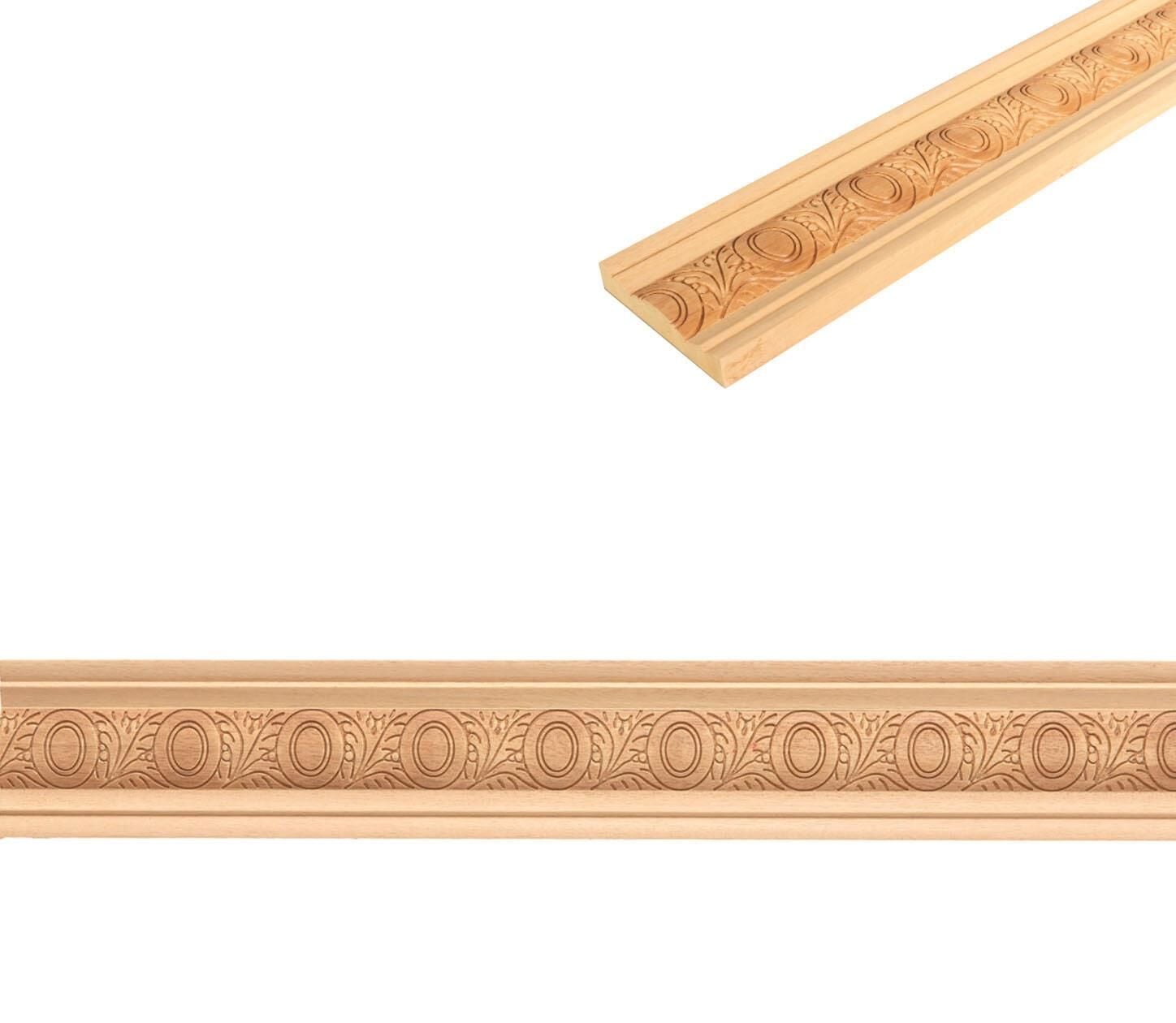 Ayous Ahşap Oyma İşlemeli Yaprak Desenli Çıta Boyanabilir Dekoratif Aksesuar 90x15 mm MAC28