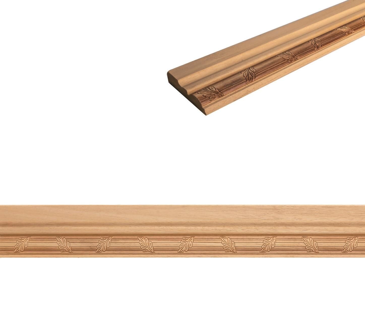 Ayous Ahşap Oyma İşlemeli Yaprak Desenli Çıta Boyanabilir Dekoratif Aksesuar 90x21 mm MAC37