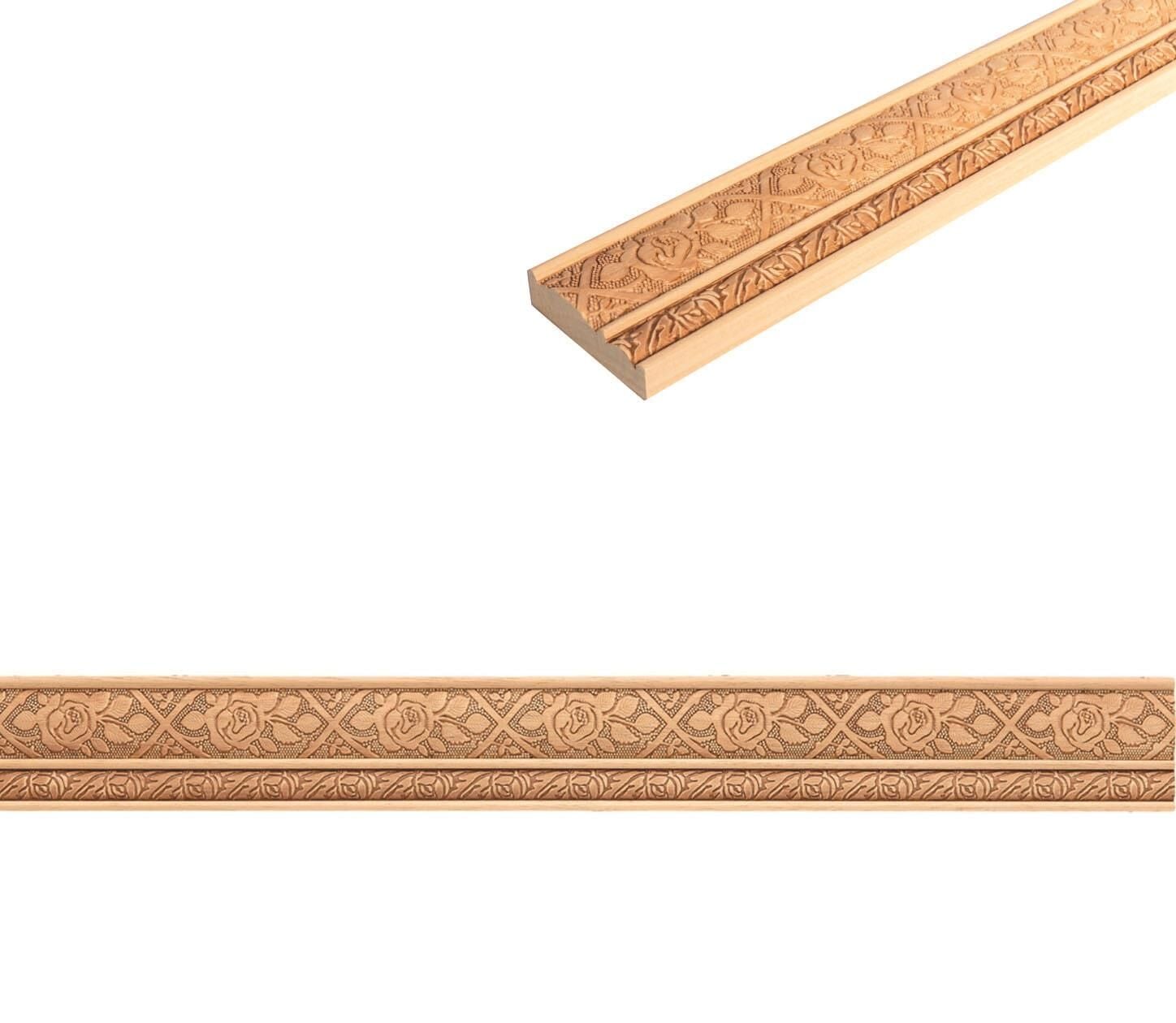 Ayous Ahşap Oyma İşlemeli Gül Desenli Çıta Boyanabilir Dekoratif Aksesuar 70x21 mm MAC48