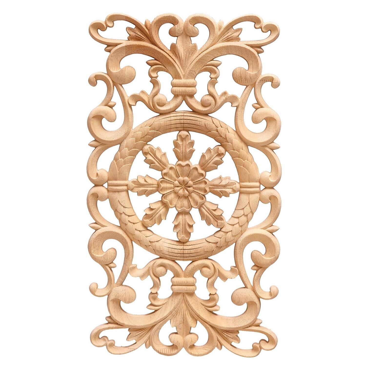 Aplik Orta Göbek Boyanabilir Ahşap Desenli İşlemeli Dekoratif Aksesuar 40x20x1,2 cm OGM23