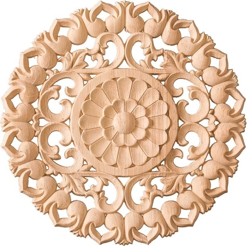 Aplik Orta Göbek Boyanabilir Ahşap Desenli İşlemeli Dekoratif Aksesuar 20x20x1 cm OGO09